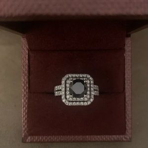 SOLD Black Diamond Double Diamond White Gold Halo Ring - Size 5